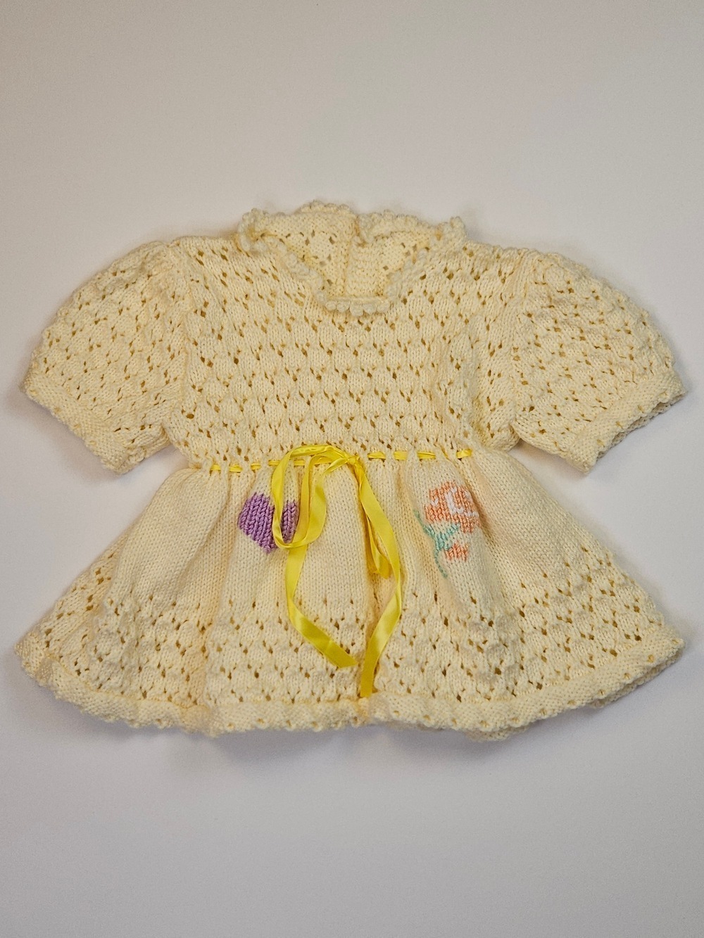 Handmade Knit Baby Toddler Dress Yellow Adjustable Waist Vintage Style 0-3T